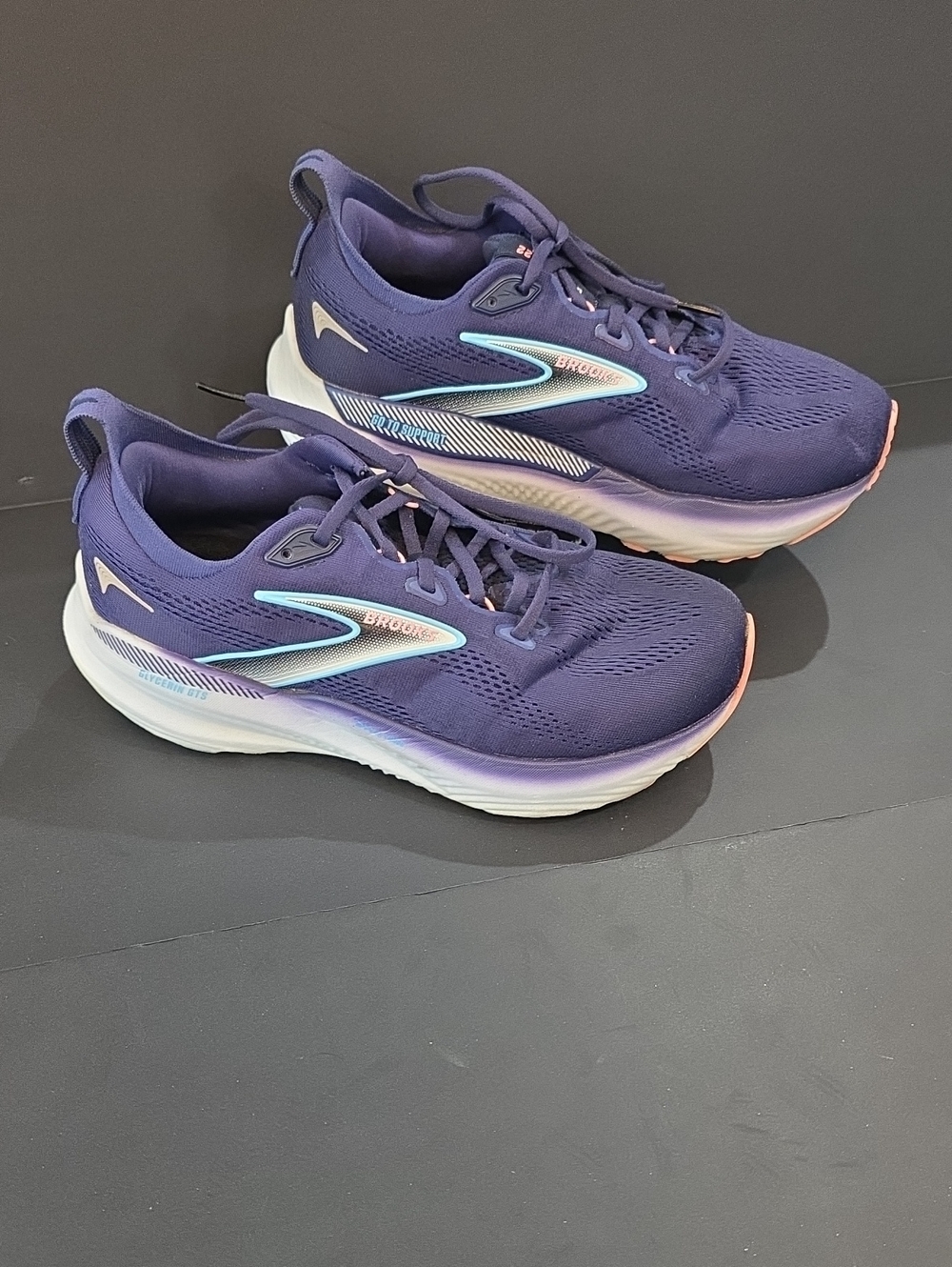Brooks Glycerin GTS 22 Women’s Navy Purple Running Shoes Size 9.5 2E Wide